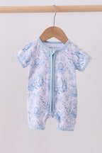 Blue bunny egg bamboo romper