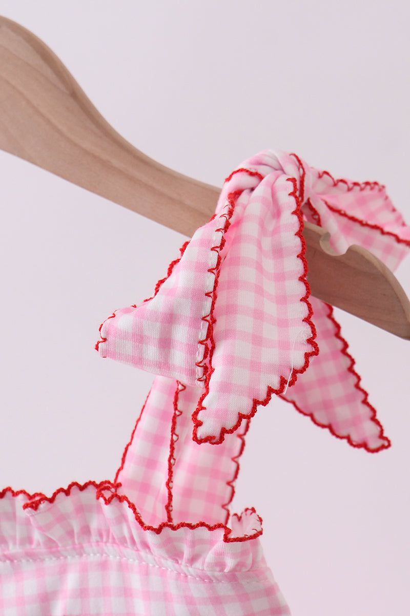 Pink watermelon embroidery ruffle dress