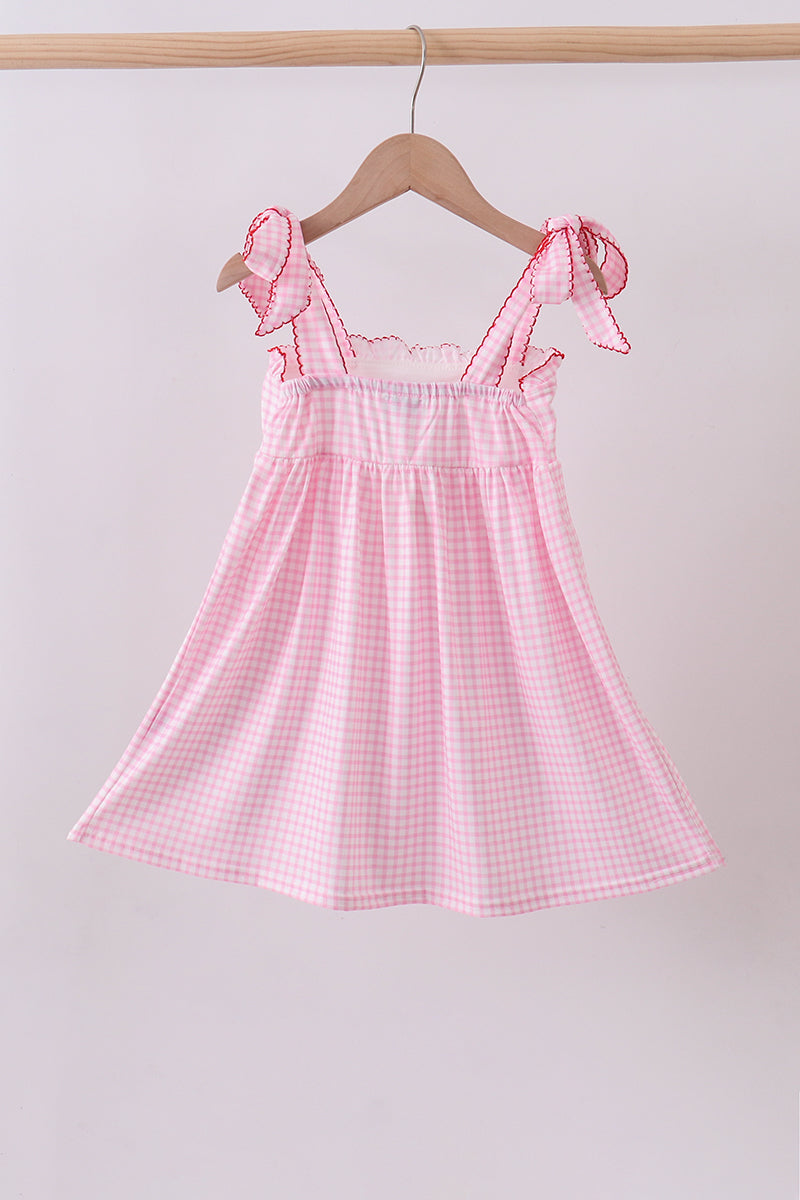 Pink watermelon embroidery ruffle dress