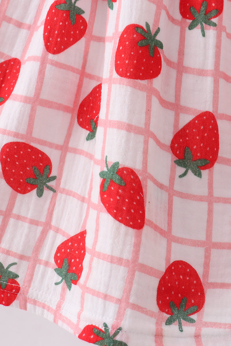 Red strawberry muslin plaid dress
