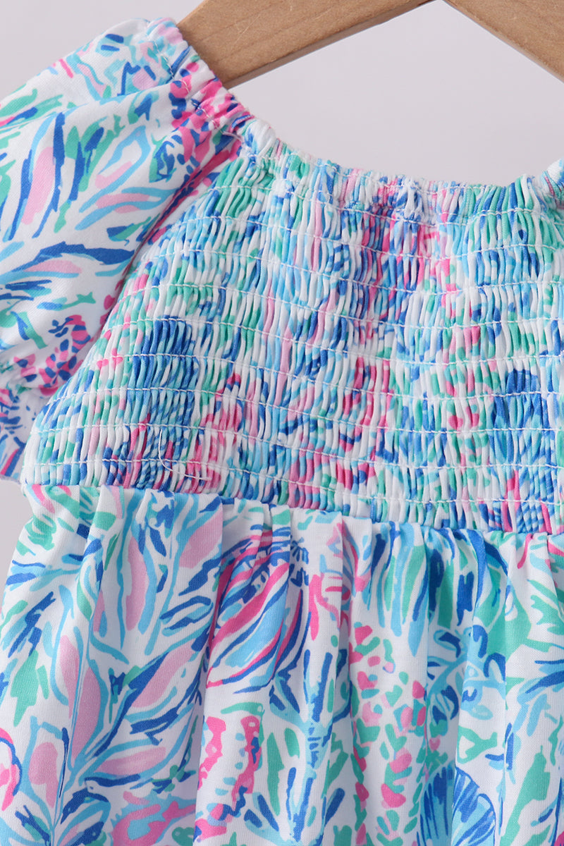 Blue marine smocked ruffle bloomer set