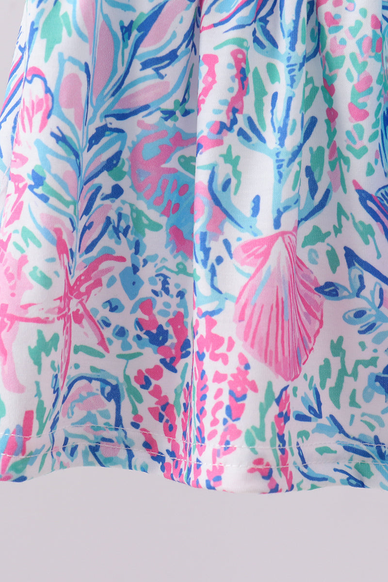 Blue marine smocked ruffle bloomer set