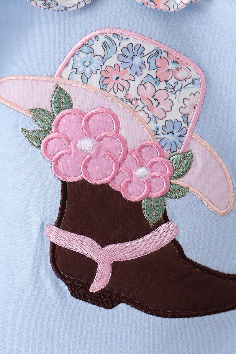 Blue floral boot applique bloomer set