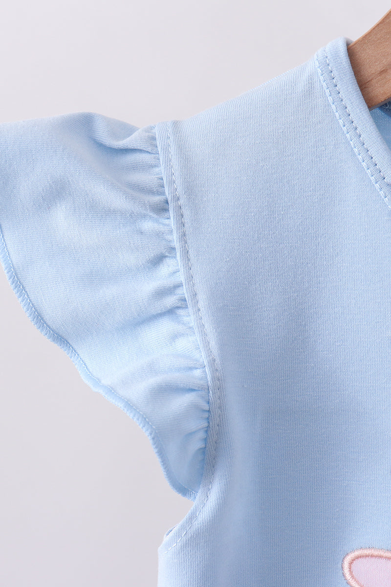 Blue floral boot applique ruffle shorts set