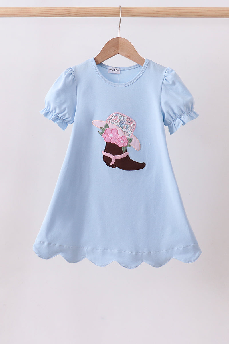 Blue floral boot applique scalloped dress