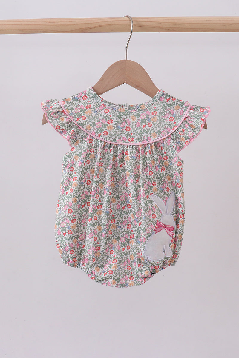 Floral bunny applique ruffle bubble