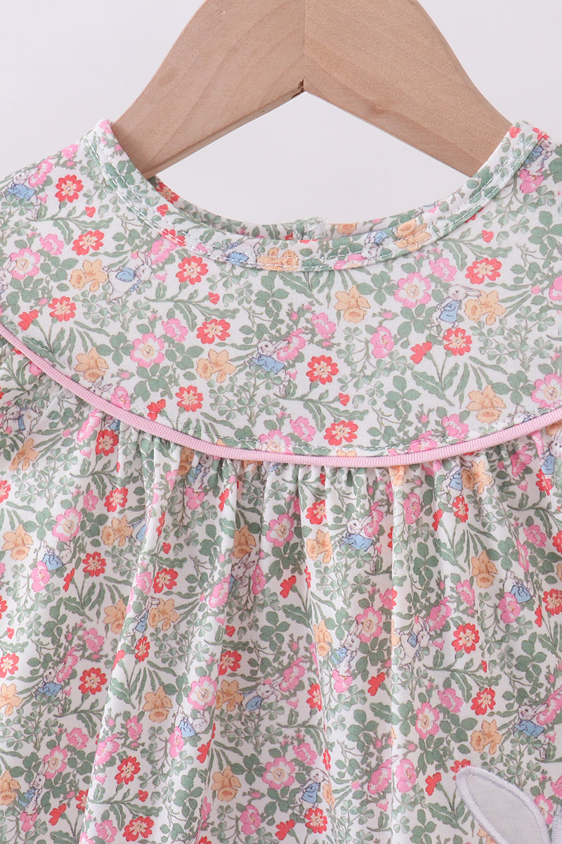 Floral bunny applique ruffle bubble