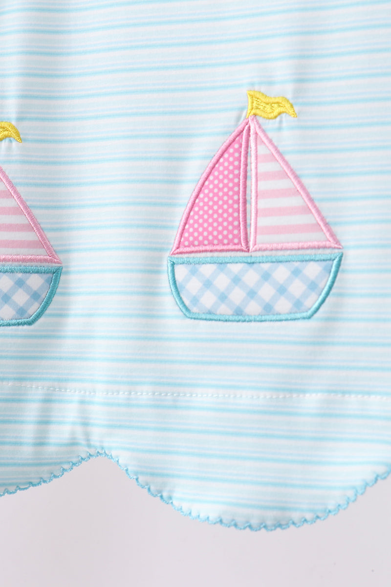 Blue sailboat applique bloomer set