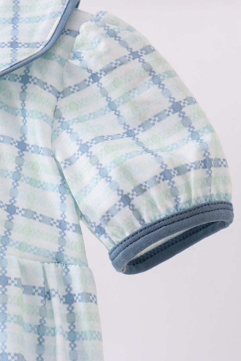 Blue plaid duck smocked bubble