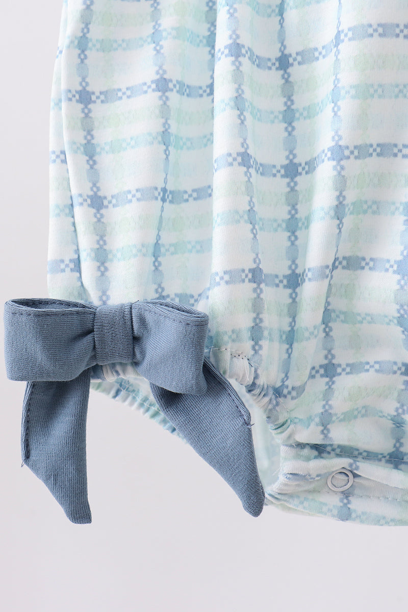 Blue plaid duck smocked bubble
