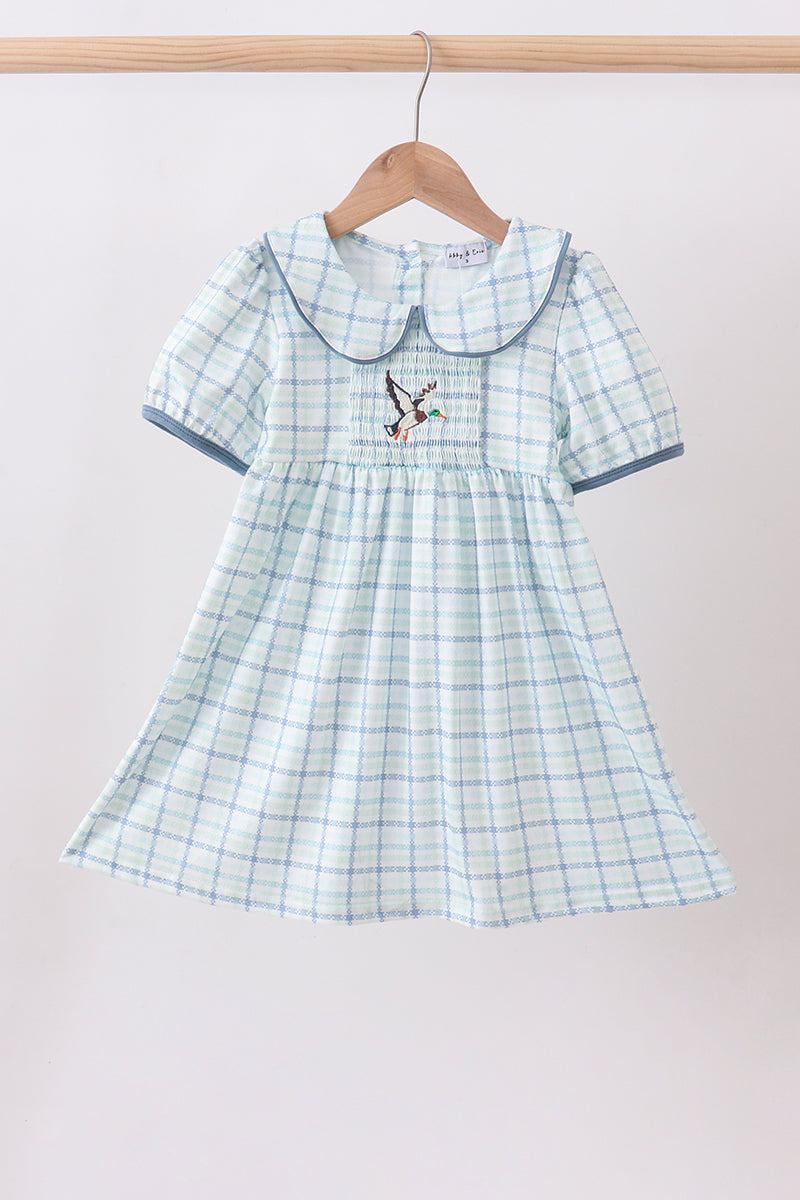 Blue plaid duck smocked dress