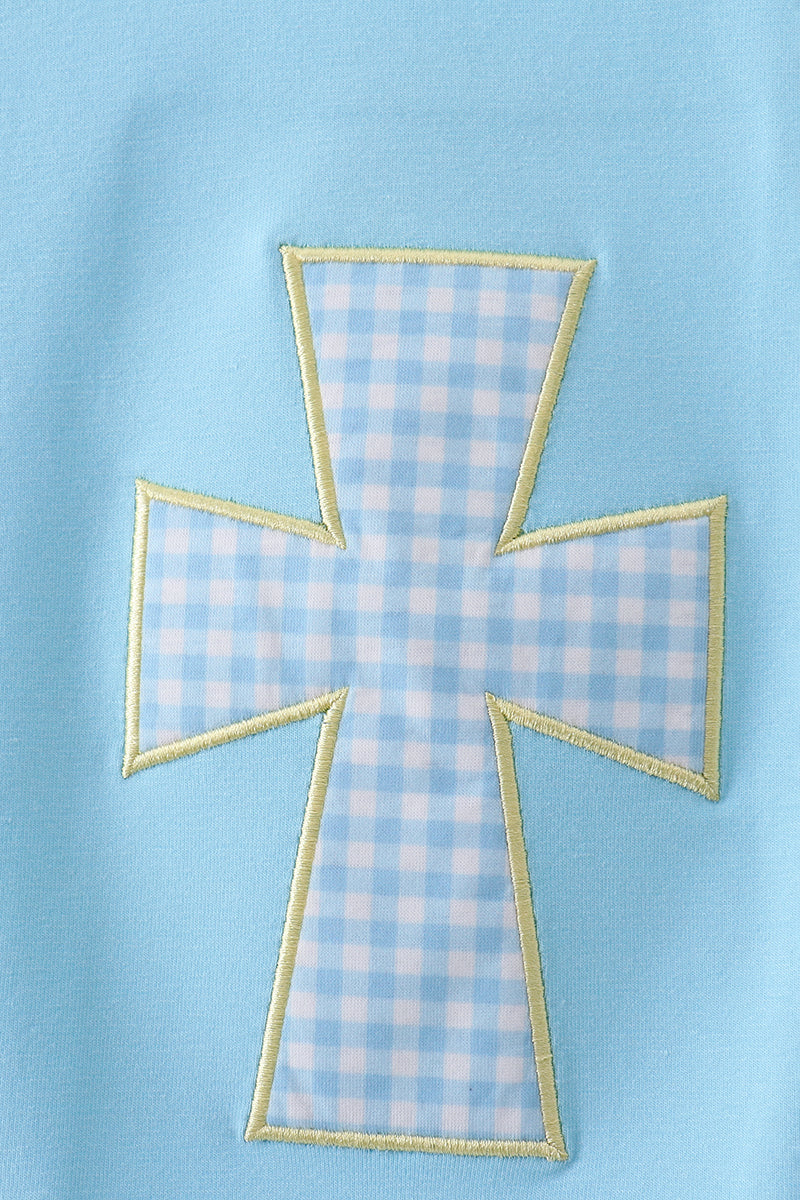 Blue cross applique top