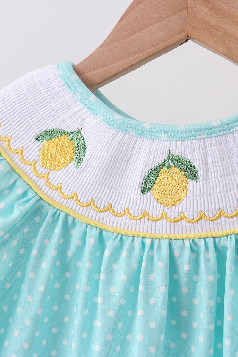 Summer lemon smocked ruffle shorts set