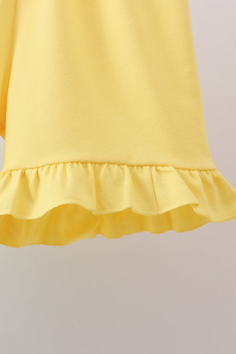 Summer lemon smocked ruffle shorts set