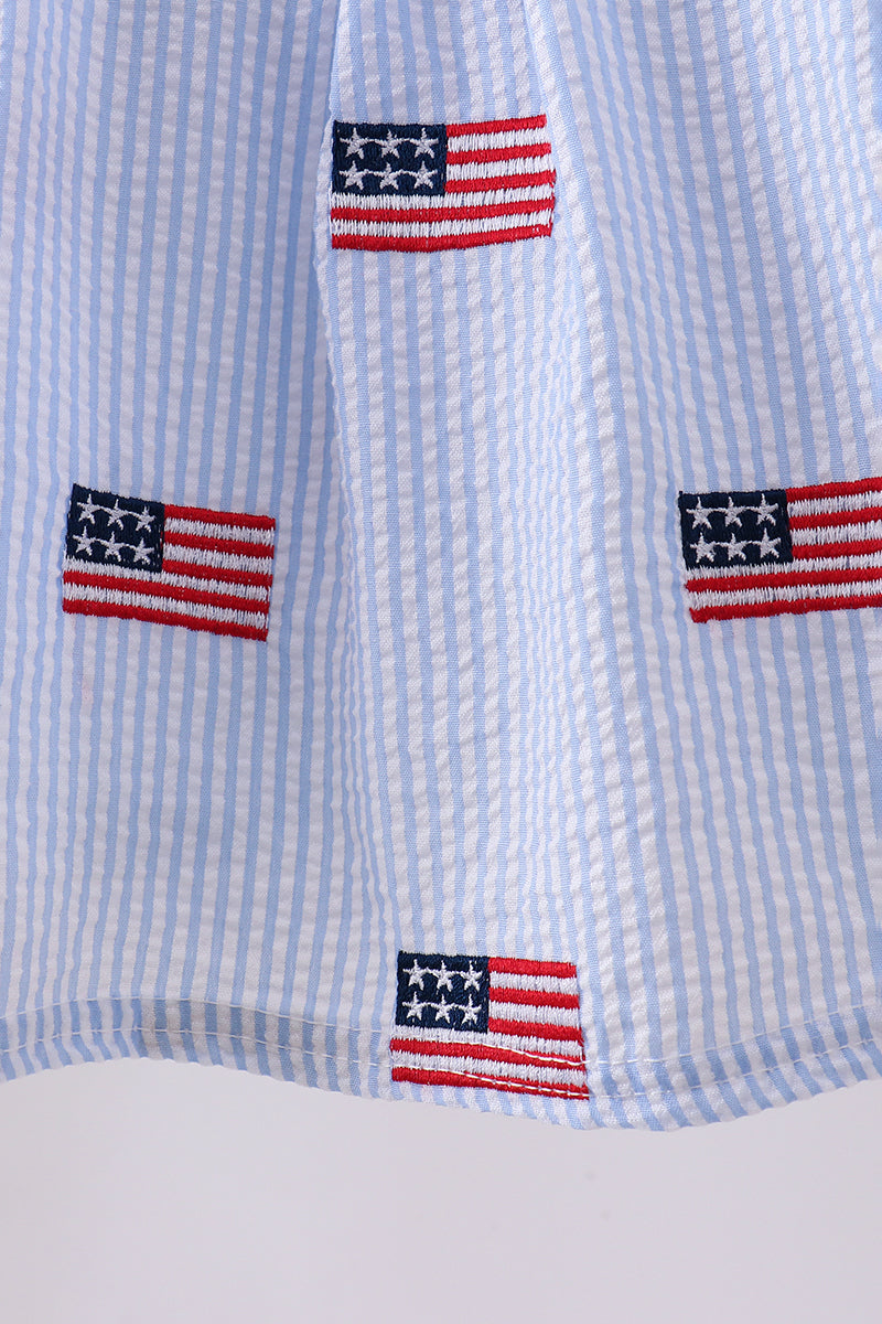 Blue flag embroidery seersucker bloomer set