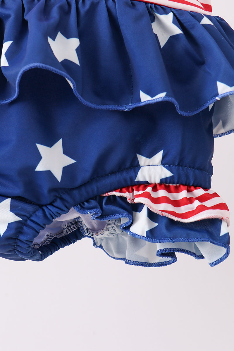 Blue star stripe one-piece swimsuit