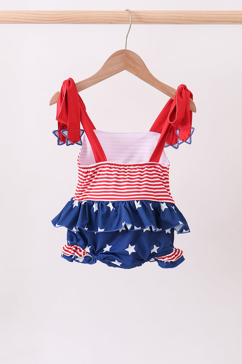Blue star stripe one-piece swimsuit