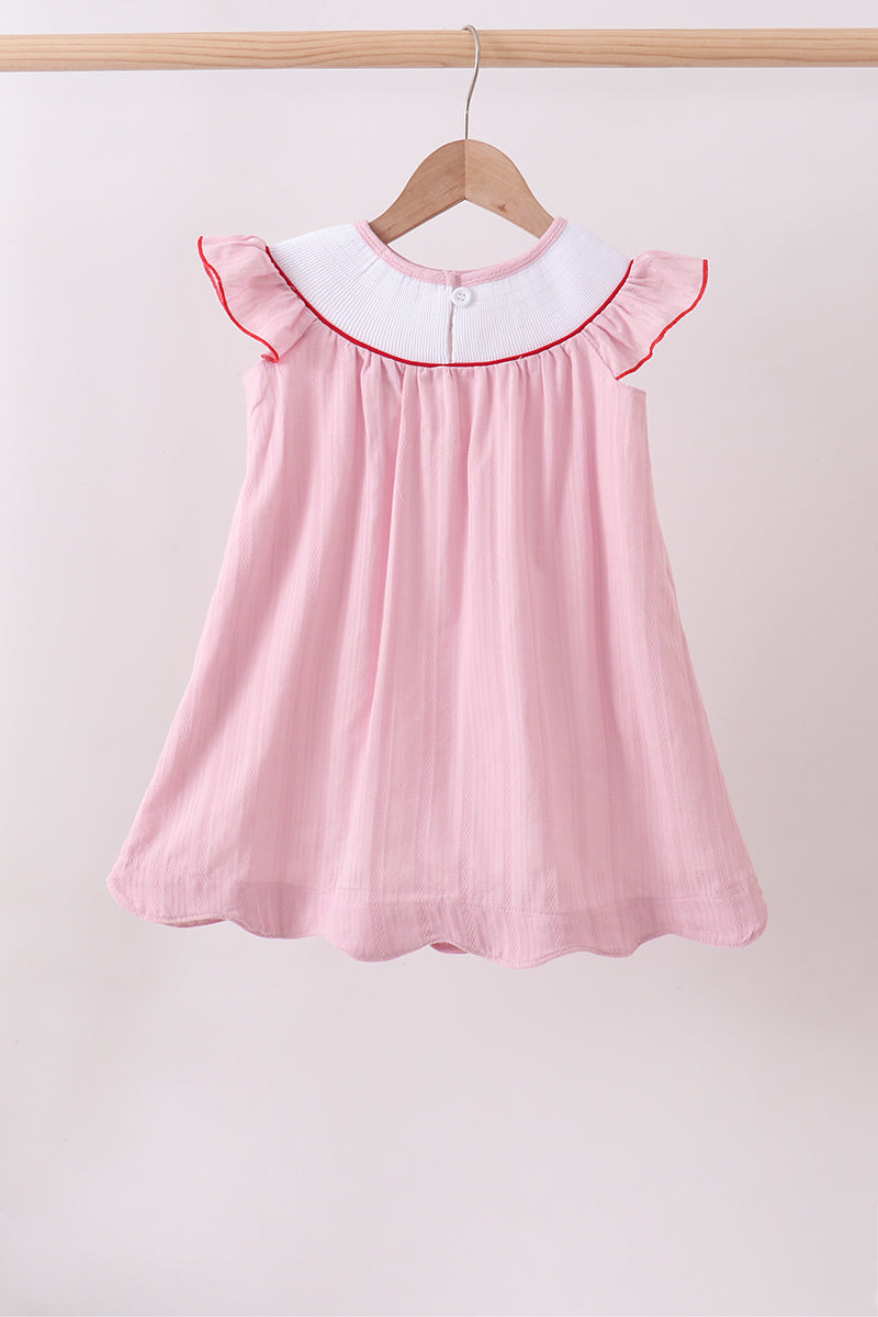 Pink fireworks flag smocked jacquard scalloped ruffle dress