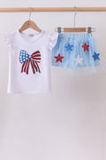 Blue bow star sequin skort set