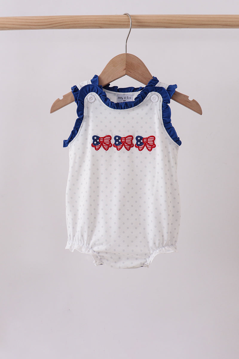 Navy bow applique ruffle bubble