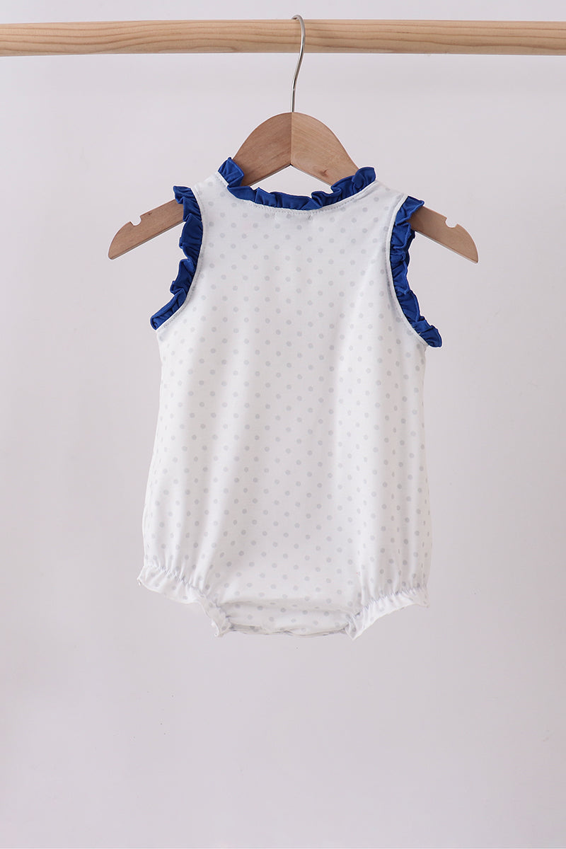 Navy bow applique ruffle bubble