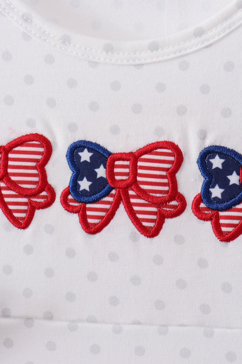 Navy bow applique ruffle bloomer set