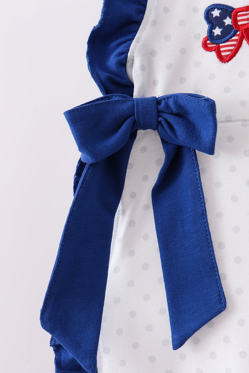Navy bow applique ruffle bloomer set