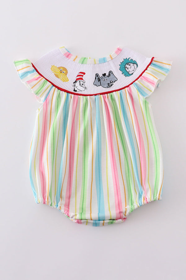 Stripe Dr. Seuss embroidery smocked bubble