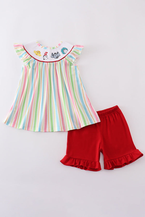Stripe Dr. Seuss embroidery smocked set
