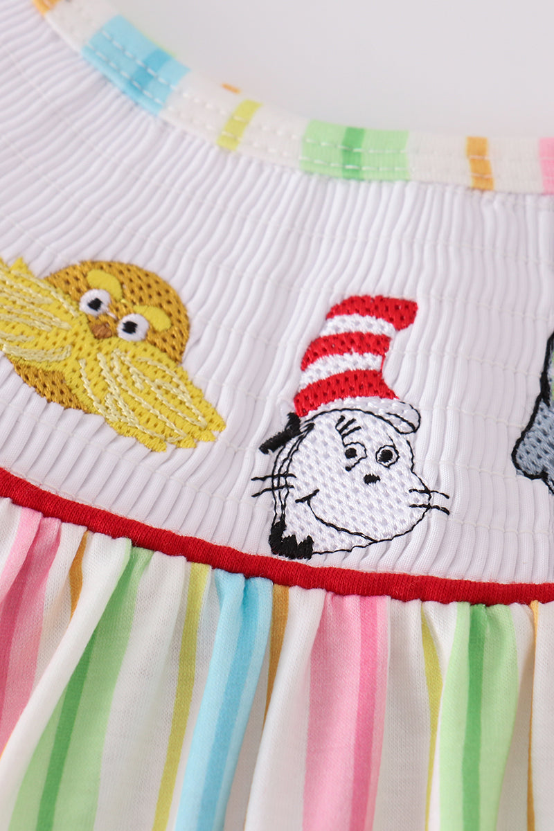 Stripe Dr. Seuss embroidery smocked set