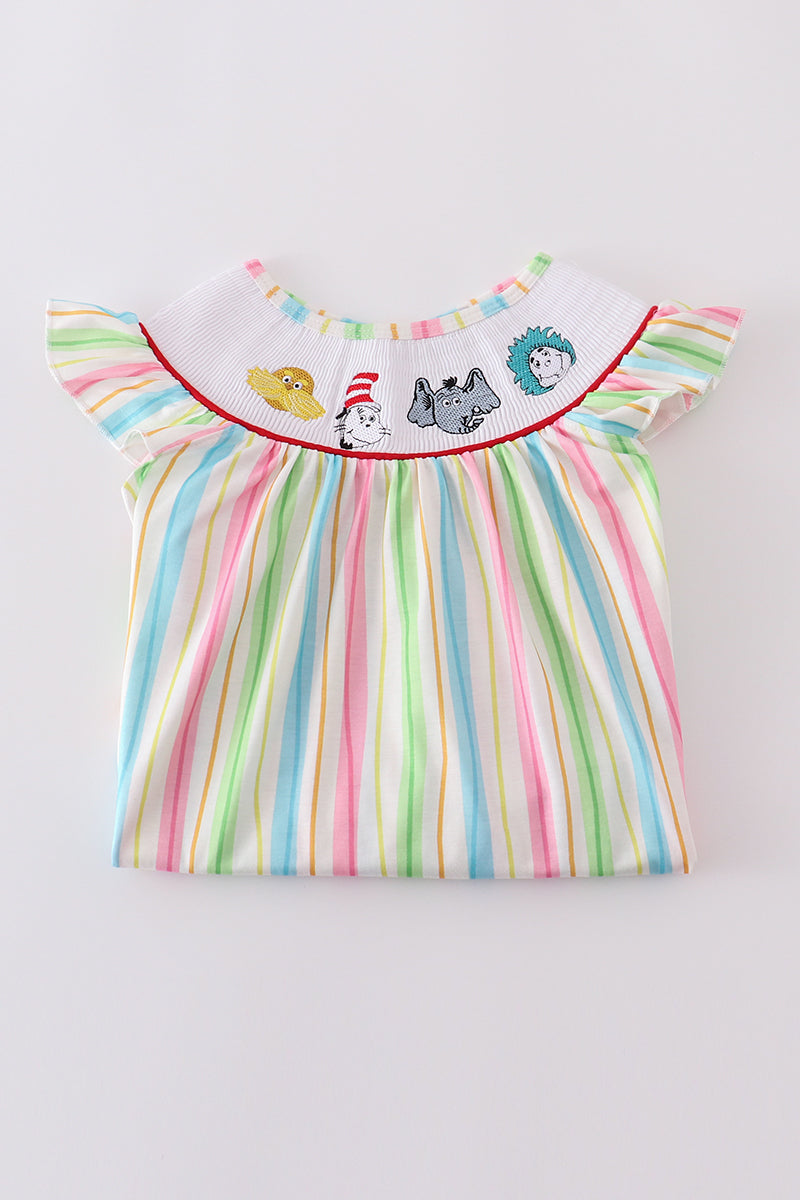 Stripe Dr. Seuss embroidery smocked set