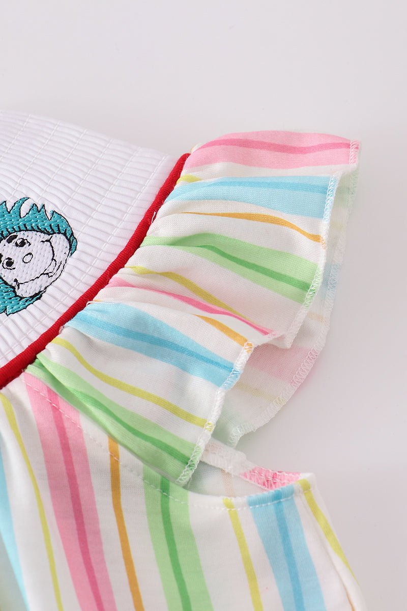 Stripe Dr. Seuss embroidery smocked set