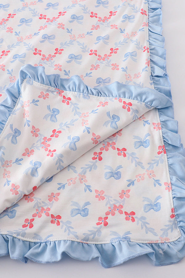 Blue bow lattice print  blanket
