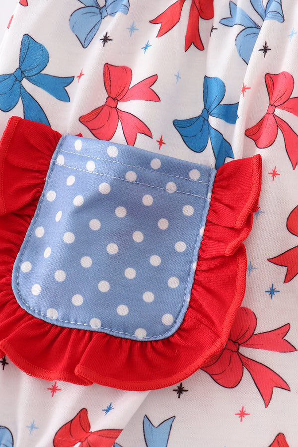 Blue bow print ruffle bubble