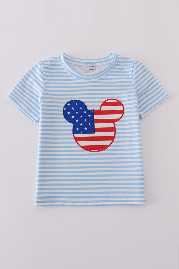 Blue character applique stripe top