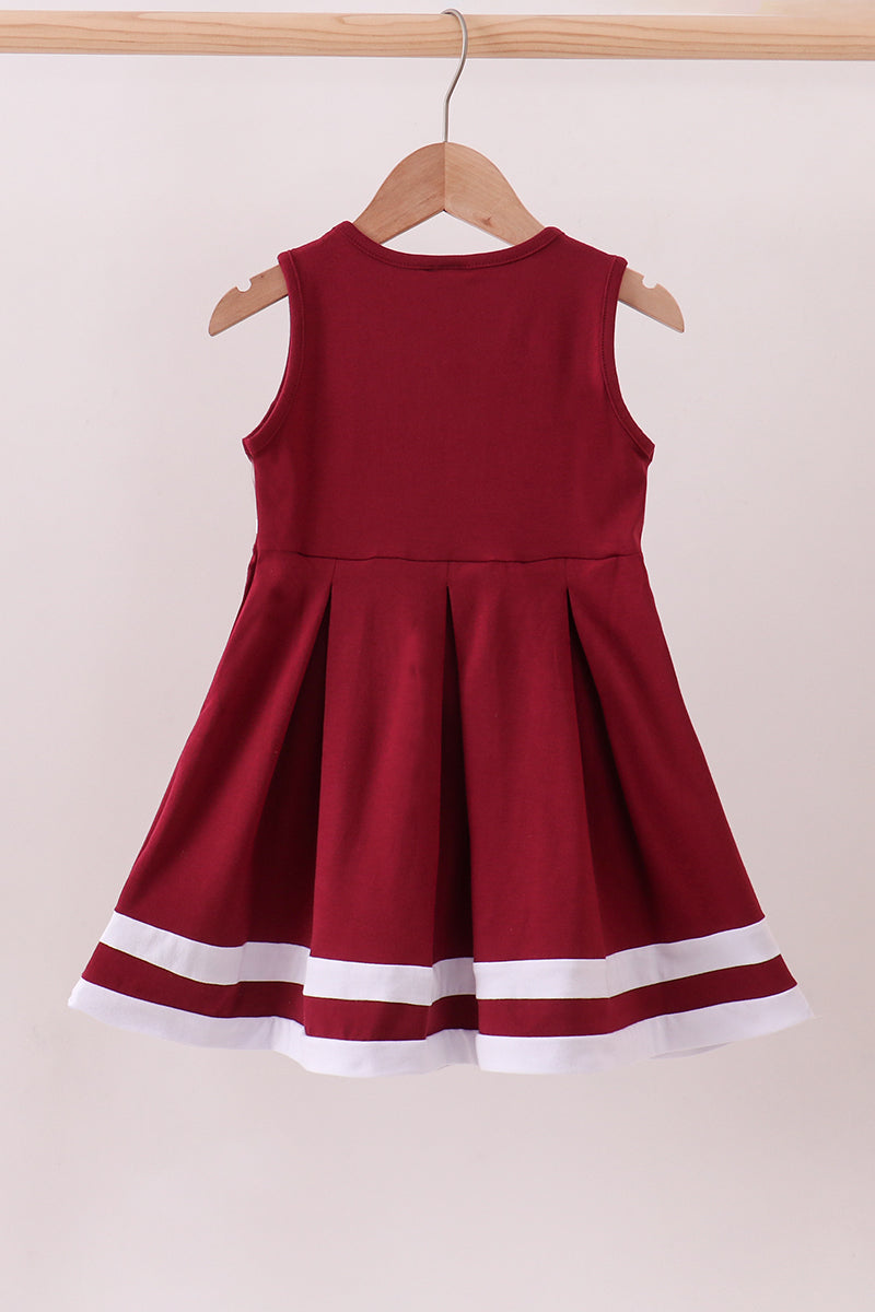 Premium Maroon Go Dawgs Mississippi embroidery ruffle dress