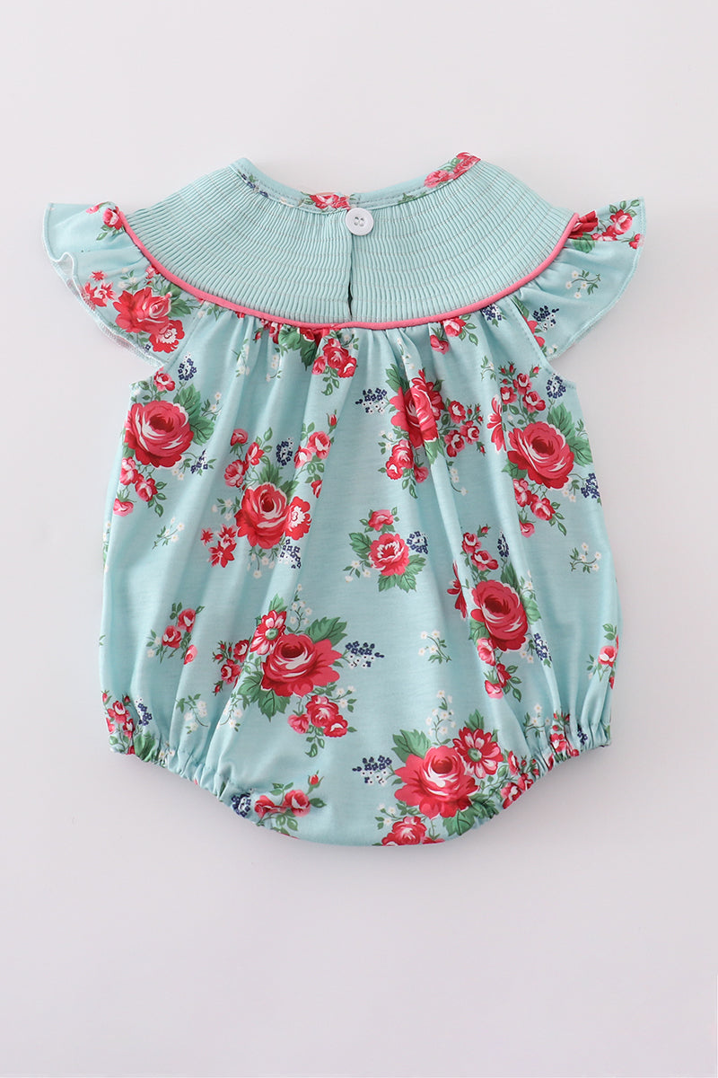 Rosebud bliss print smocked girl bubble