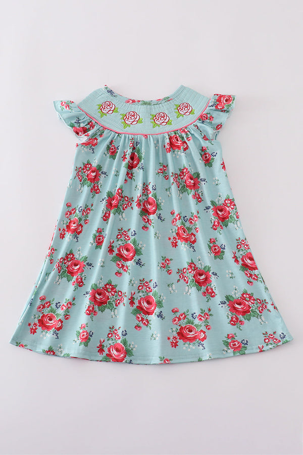 Rosebud bliss print smocked girl dress
