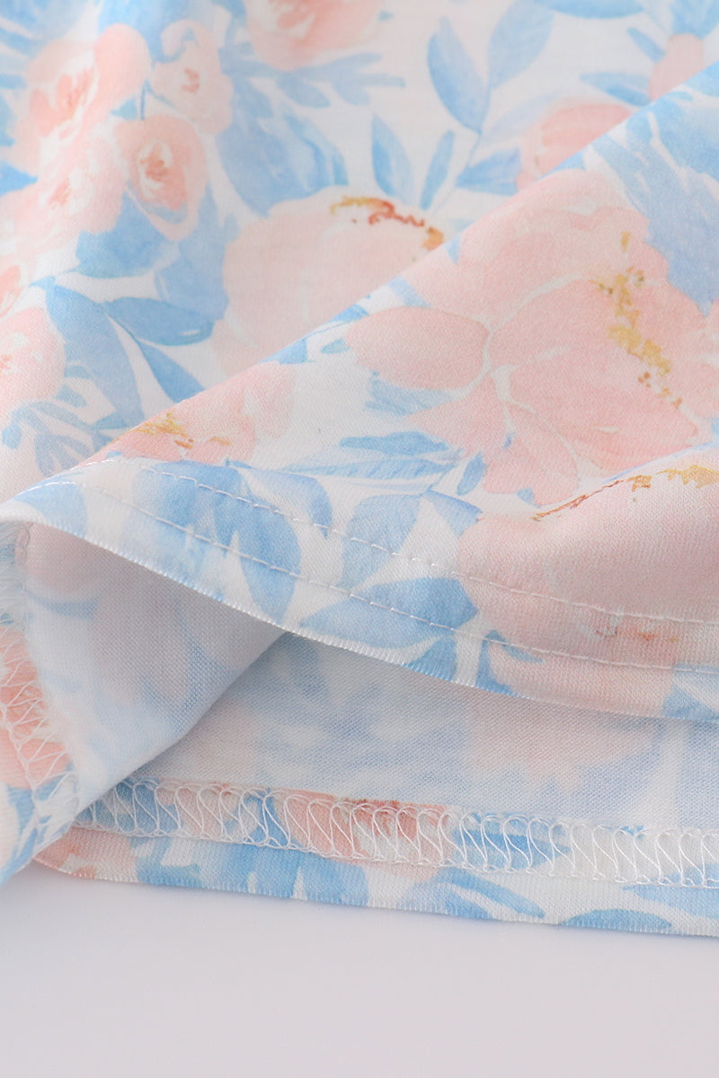 Blue bloom elegance smocked ruffle dress