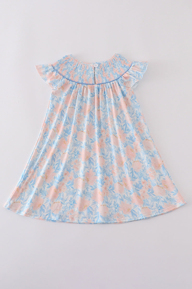 Blue bloom elegance smocked ruffle dress