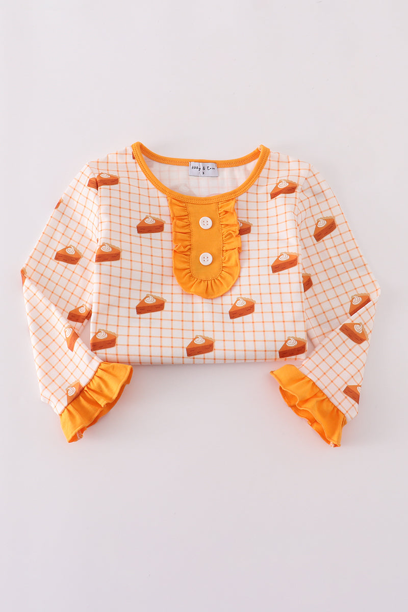 Cream sweet as pie print ruffle pajamas set