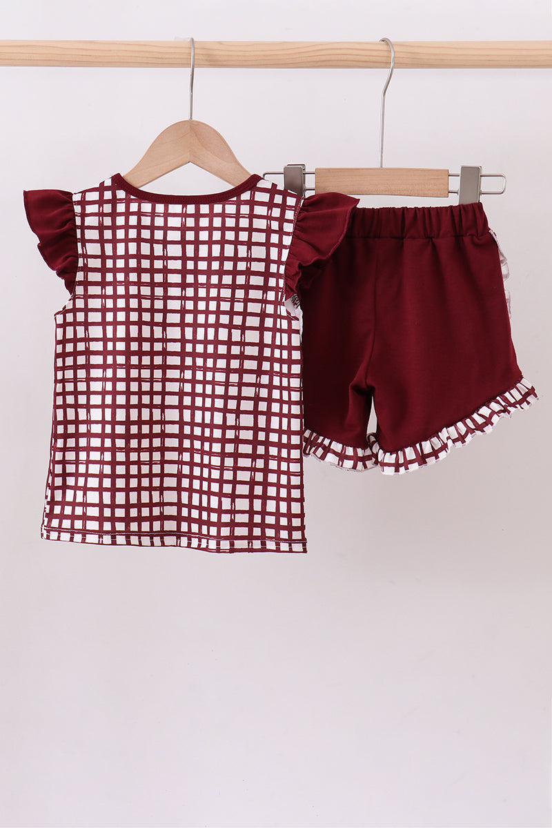 Mississippi Hail State smocked ruffle gingham shorts set
