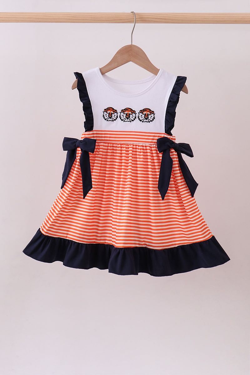 Auburn embroidery ruffle stripe dress