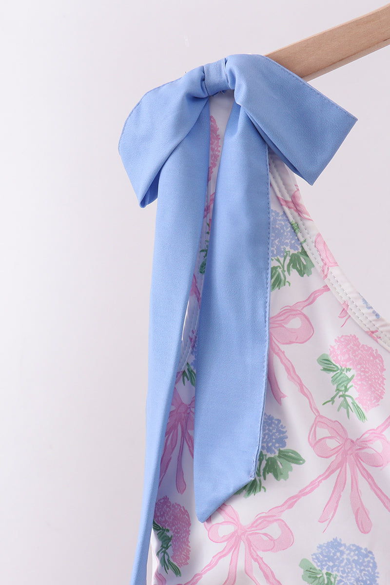 Blue bow floral women 2pc swimsuit