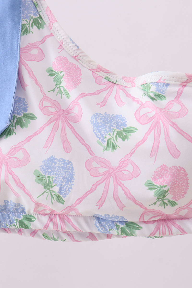 Blue bow floral women 2pc swimsuit