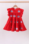 Red flag sequin tiered ruffle dress