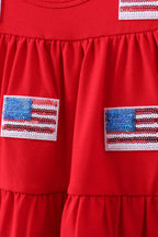 Red flag sequin tiered ruffle dress