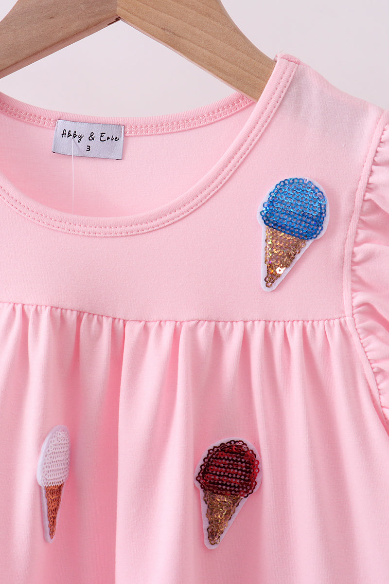 Pink ice cream sequin tiered ruffle dress