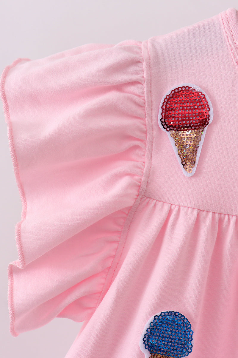 Pink ice cream sequin tiered ruffle dress