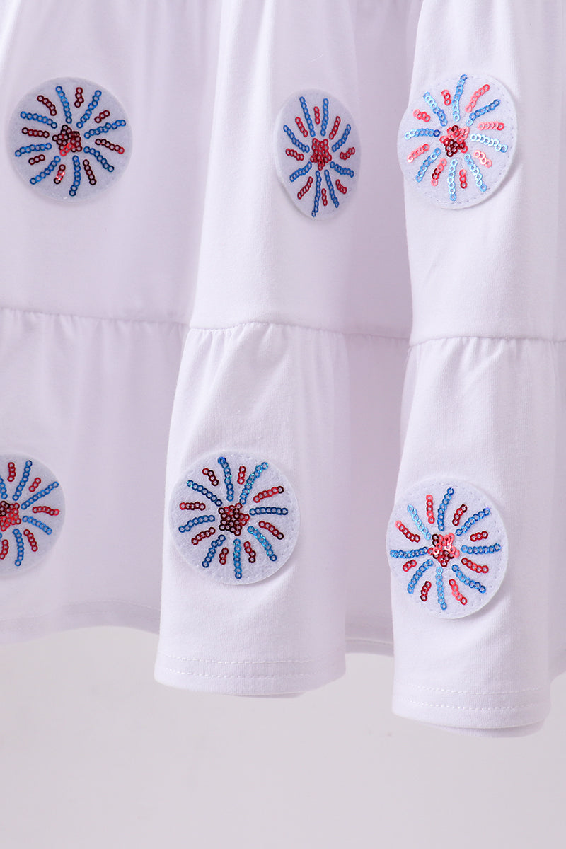 White fireworks sequin tiered ruffle dress